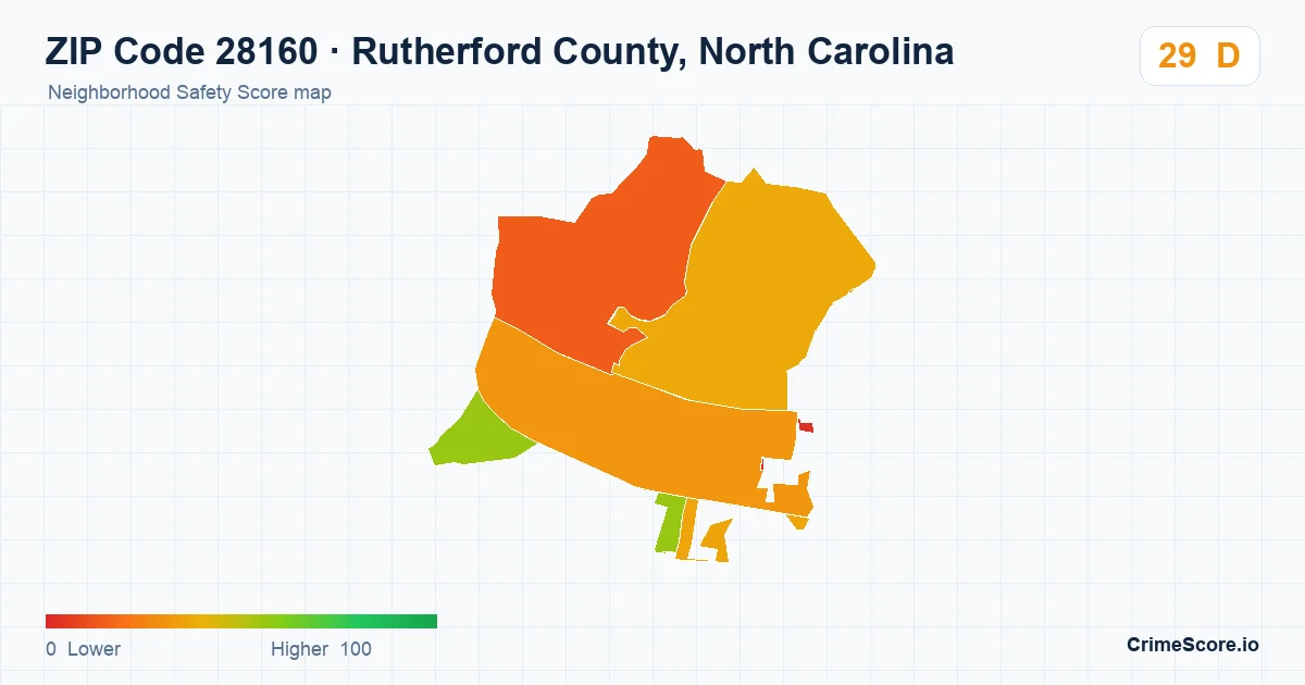 ZIP Code 28160 in Rutherford County, North Carolina neighborhood Safety Score map