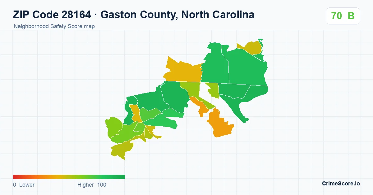 ZIP Code 28164 in Gaston County, North Carolina neighborhood Safety Score map