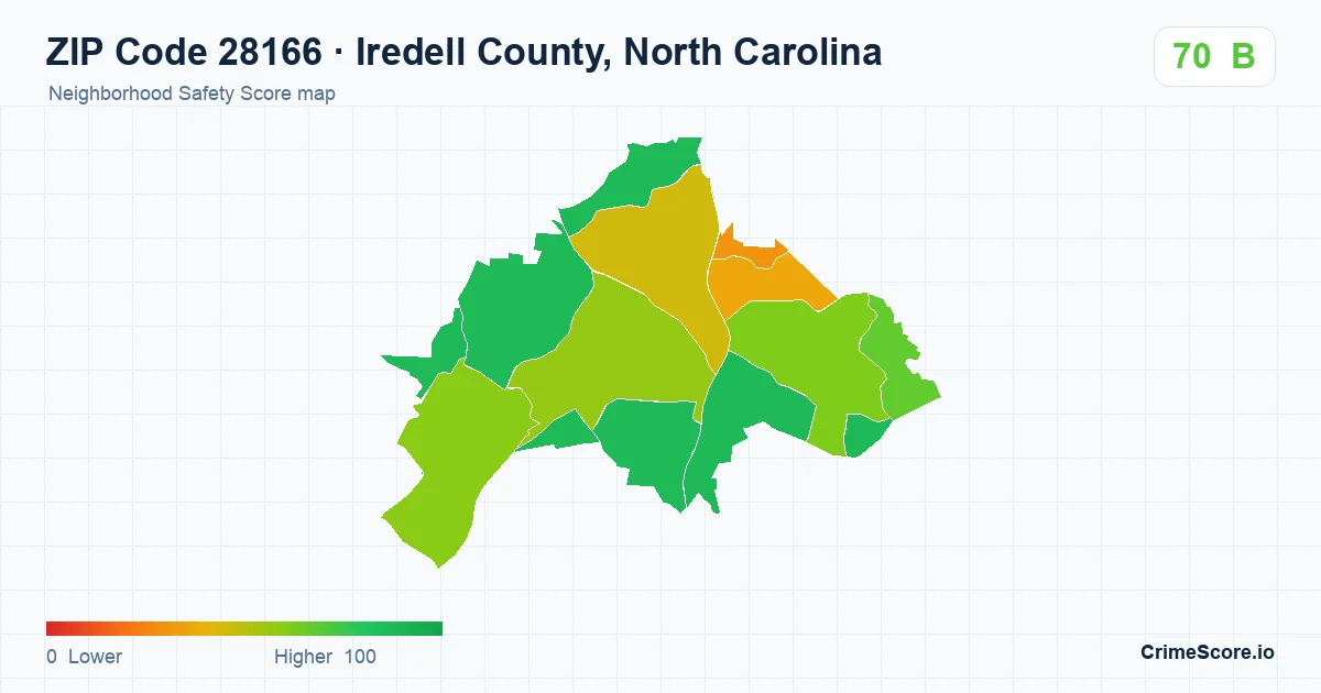 ZIP Code 28166 in Iredell County, North Carolina neighborhood Safety Score map