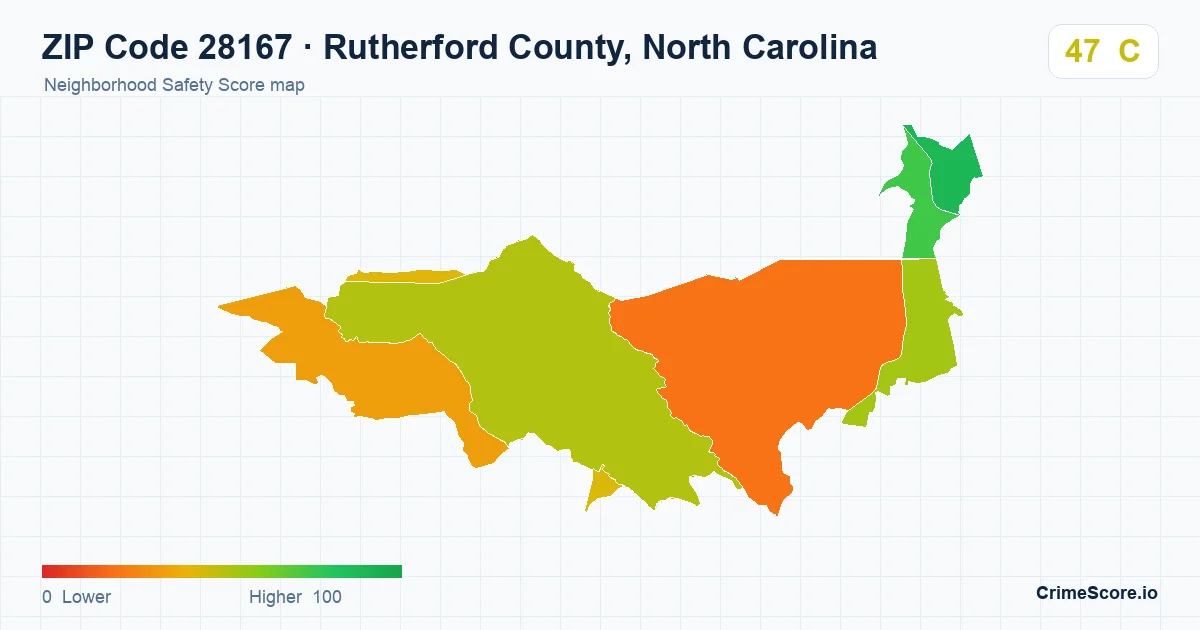 ZIP Code 28167 in Rutherford County, North Carolina neighborhood Safety Score map