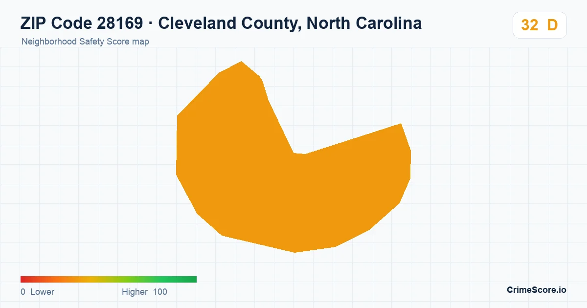 ZIP Code 28169 in Cleveland County, North Carolina neighborhood Safety Score map
