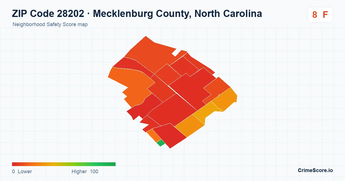 ZIP Code 28202 in Mecklenburg County, North Carolina neighborhood Safety Score map
