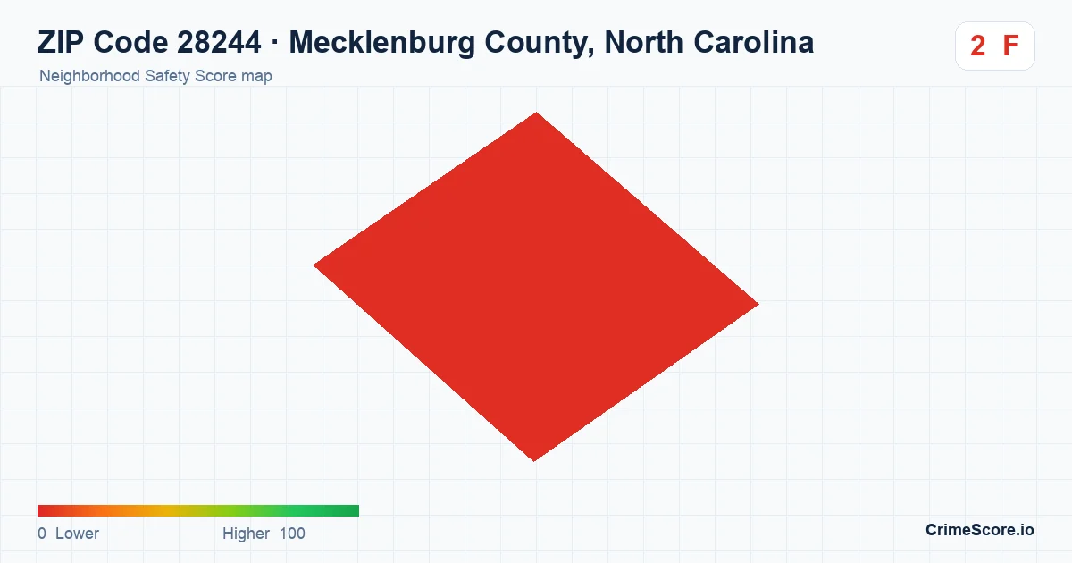 ZIP Code 28244 in Mecklenburg County, North Carolina neighborhood Safety Score map