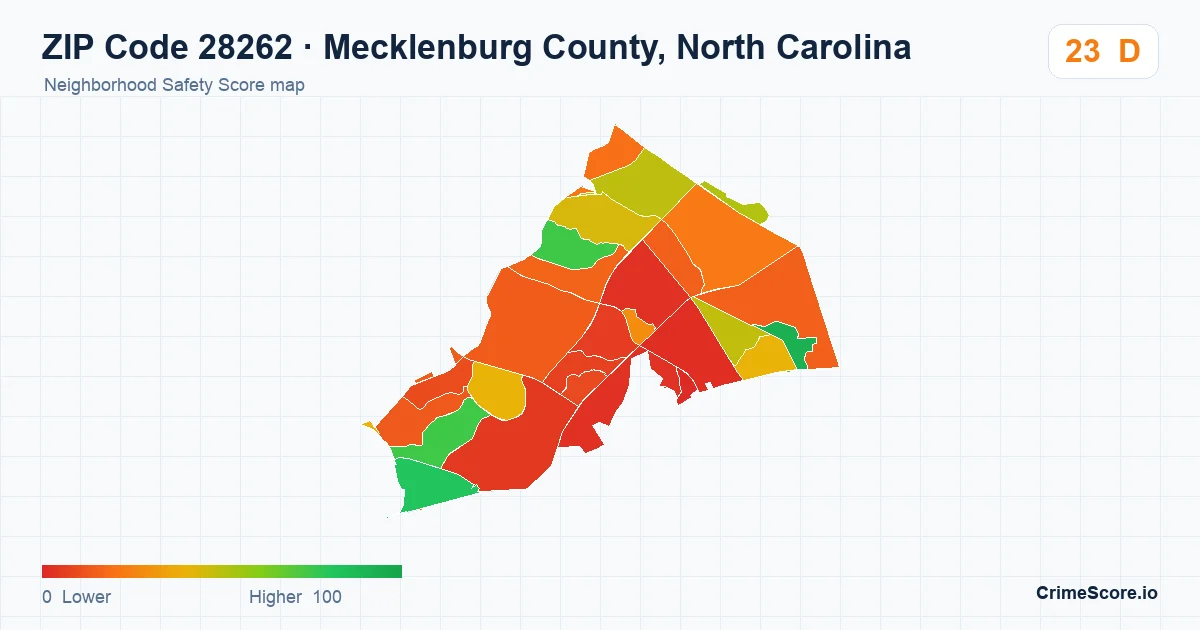 ZIP Code 28262 in Mecklenburg County, North Carolina neighborhood Safety Score map