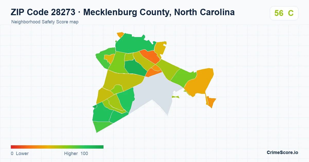 ZIP Code 28273 in Mecklenburg County, North Carolina neighborhood Safety Score map