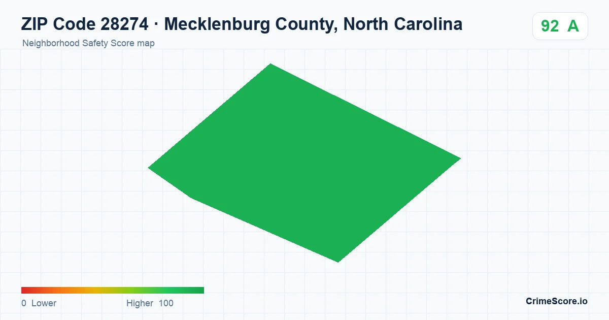 ZIP Code 28274 in Mecklenburg County, North Carolina neighborhood Safety Score map