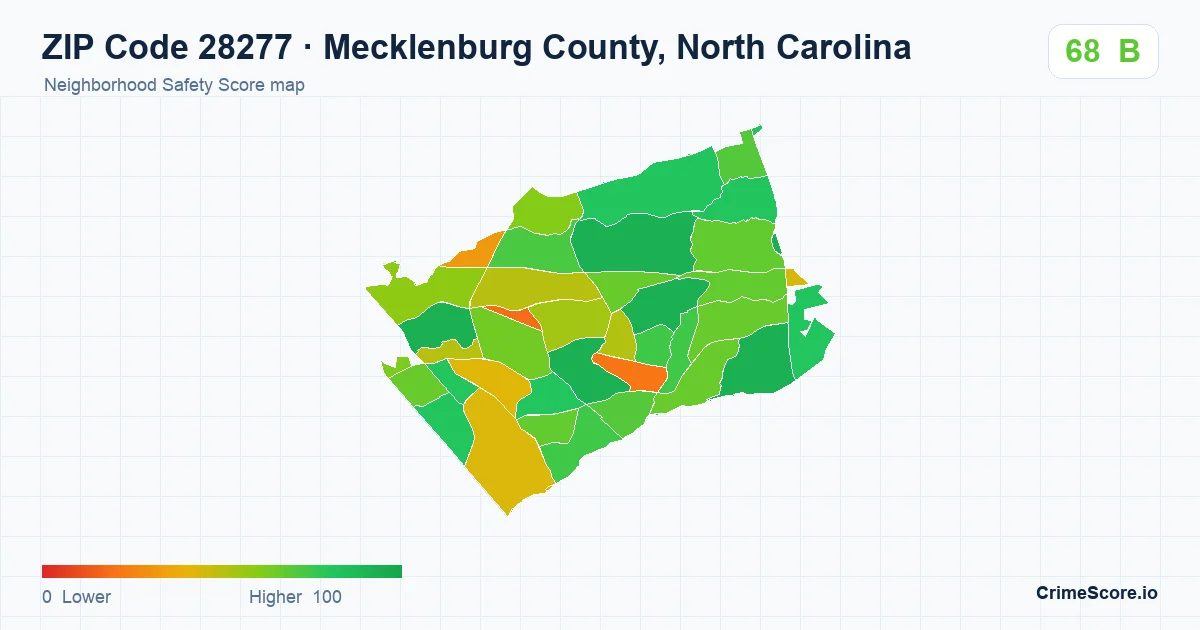 ZIP Code 28277 in Mecklenburg County, North Carolina neighborhood Safety Score map