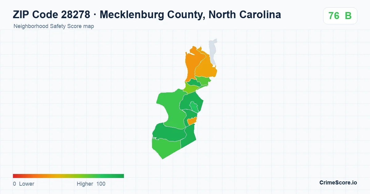 ZIP Code 28278 in Mecklenburg County, North Carolina neighborhood Safety Score map