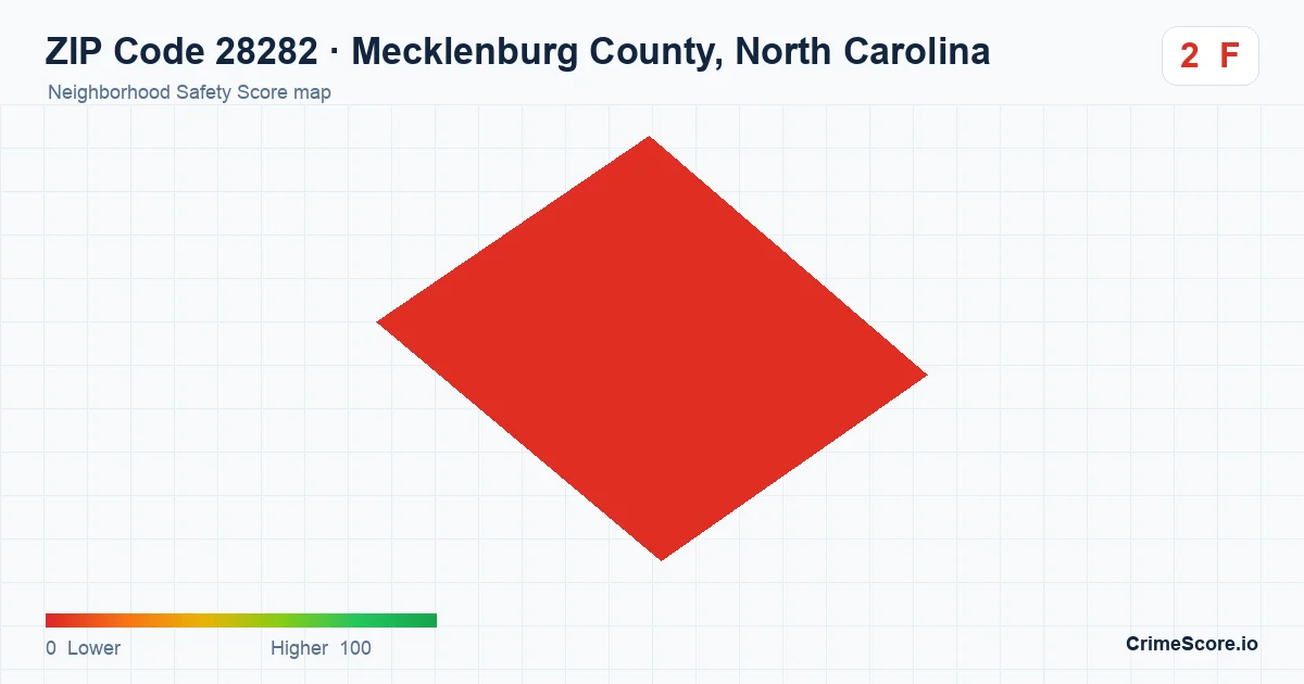 ZIP Code 28282 in Mecklenburg County, North Carolina neighborhood Safety Score map