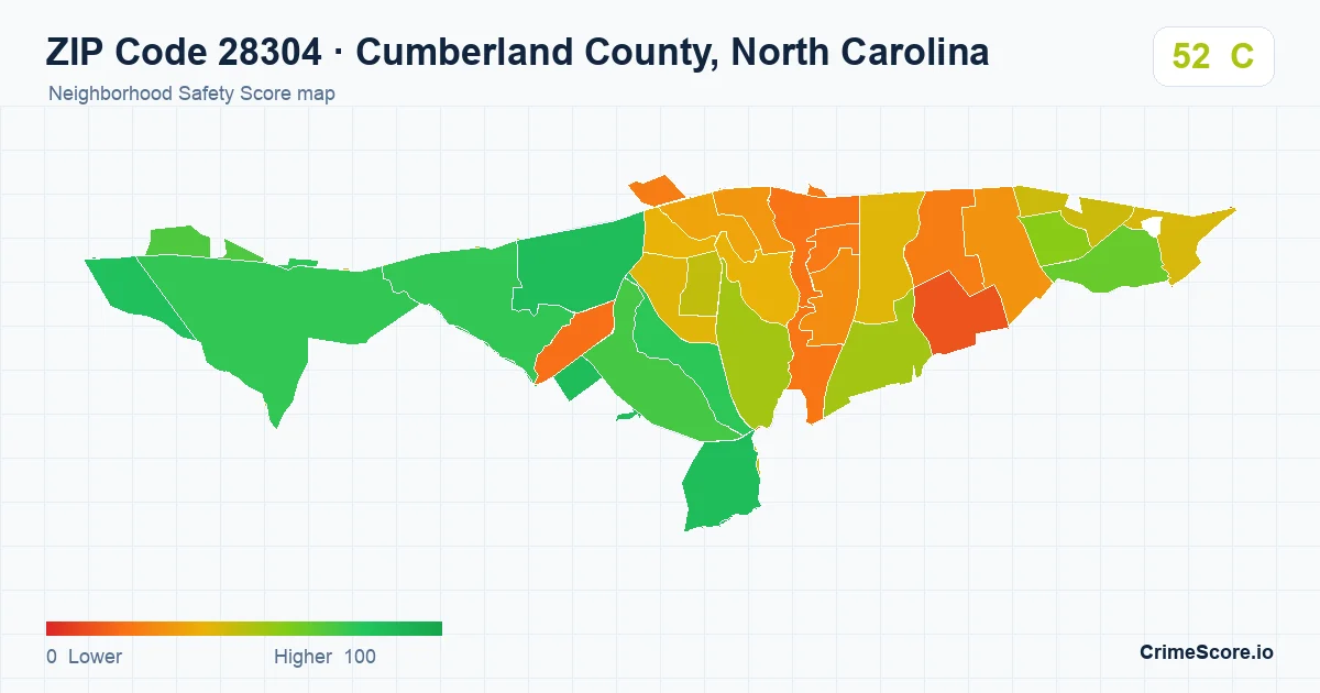 ZIP Code 28304 in Cumberland County, North Carolina neighborhood Safety Score map