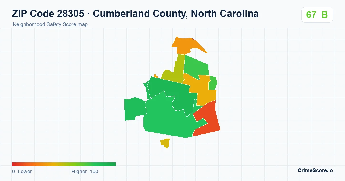 ZIP Code 28305 in Cumberland County, North Carolina neighborhood Safety Score map