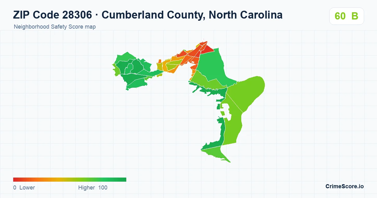 ZIP Code 28306 in Cumberland County, North Carolina neighborhood Safety Score map