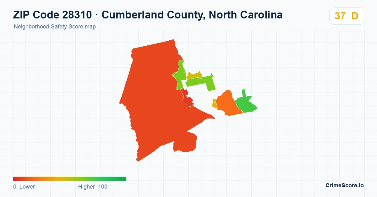 ZIP Code 28310 in Cumberland County, North Carolina neighborhood Safety Score map