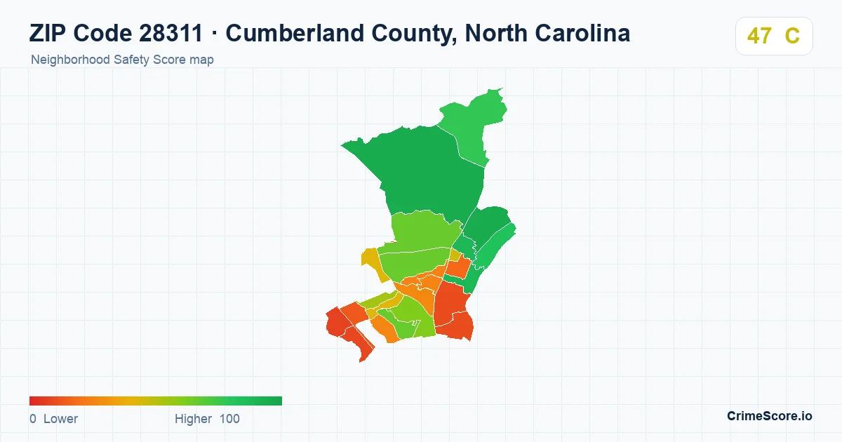 ZIP Code 28311 in Cumberland County, North Carolina neighborhood Safety Score map