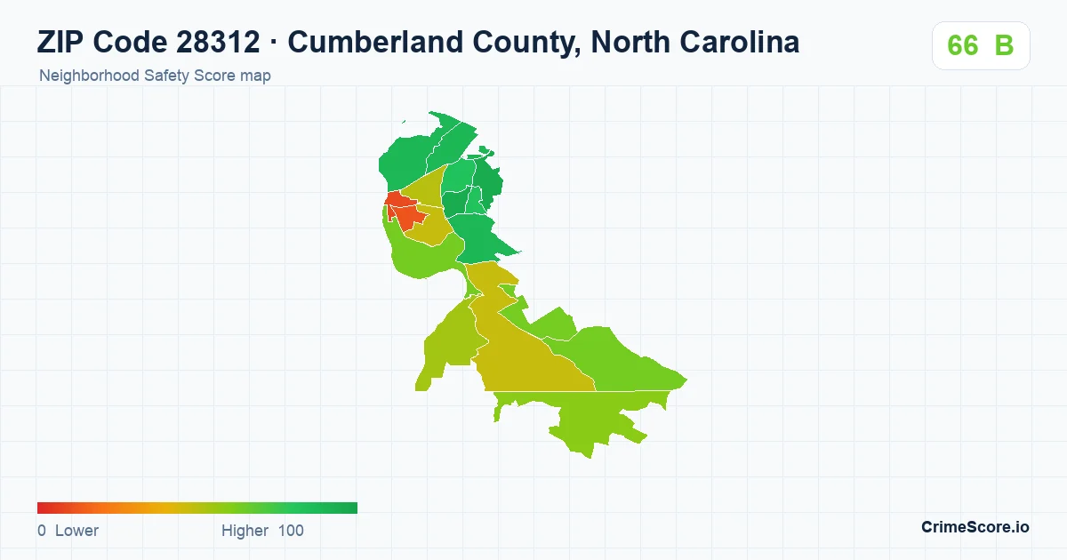 ZIP Code 28312 in Cumberland County, North Carolina neighborhood Safety Score map