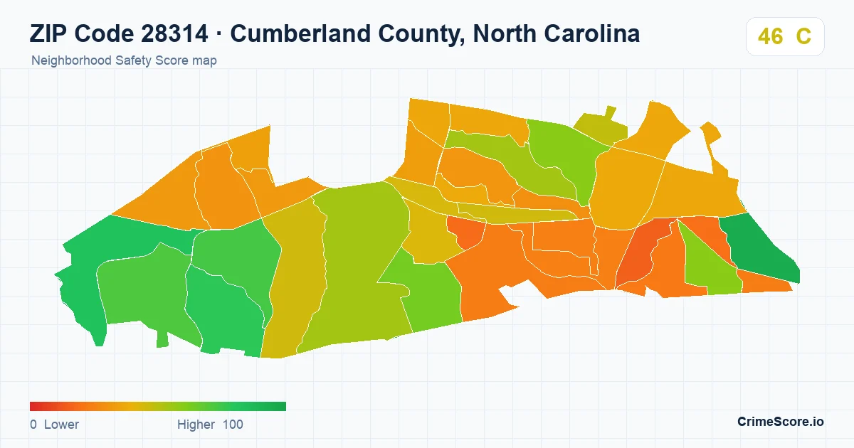 ZIP Code 28314 in Cumberland County, North Carolina neighborhood Safety Score map