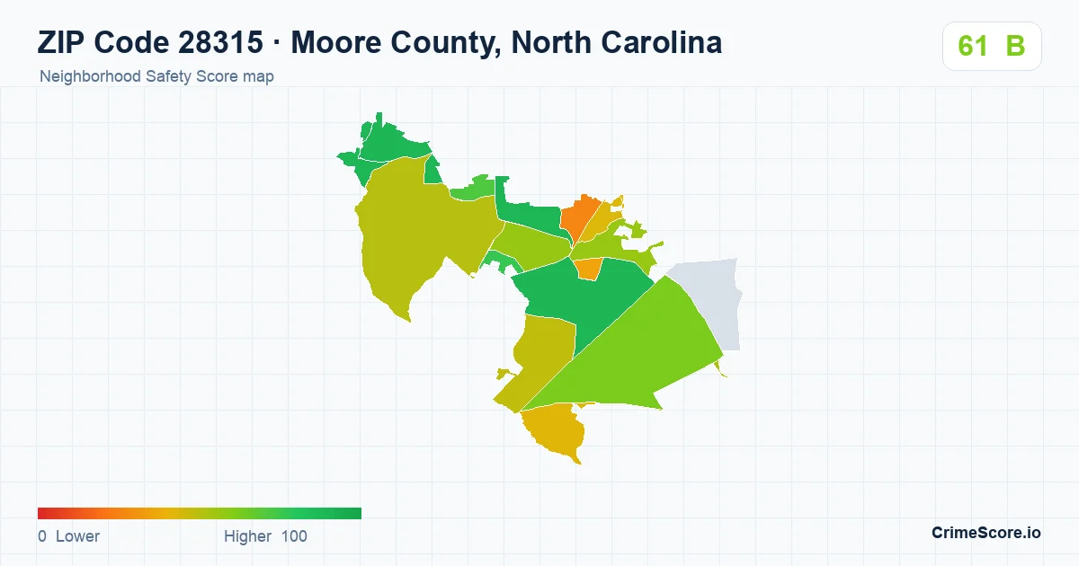 ZIP Code 28315 in Moore County, North Carolina neighborhood Safety Score map