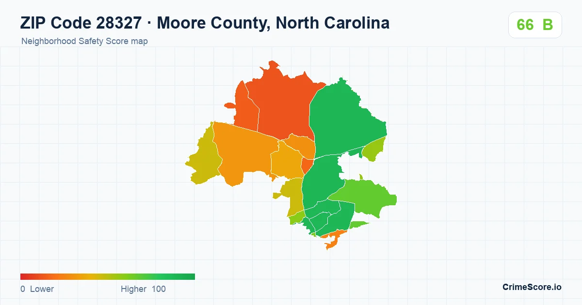 ZIP Code 28327 in Moore County, North Carolina neighborhood Safety Score map