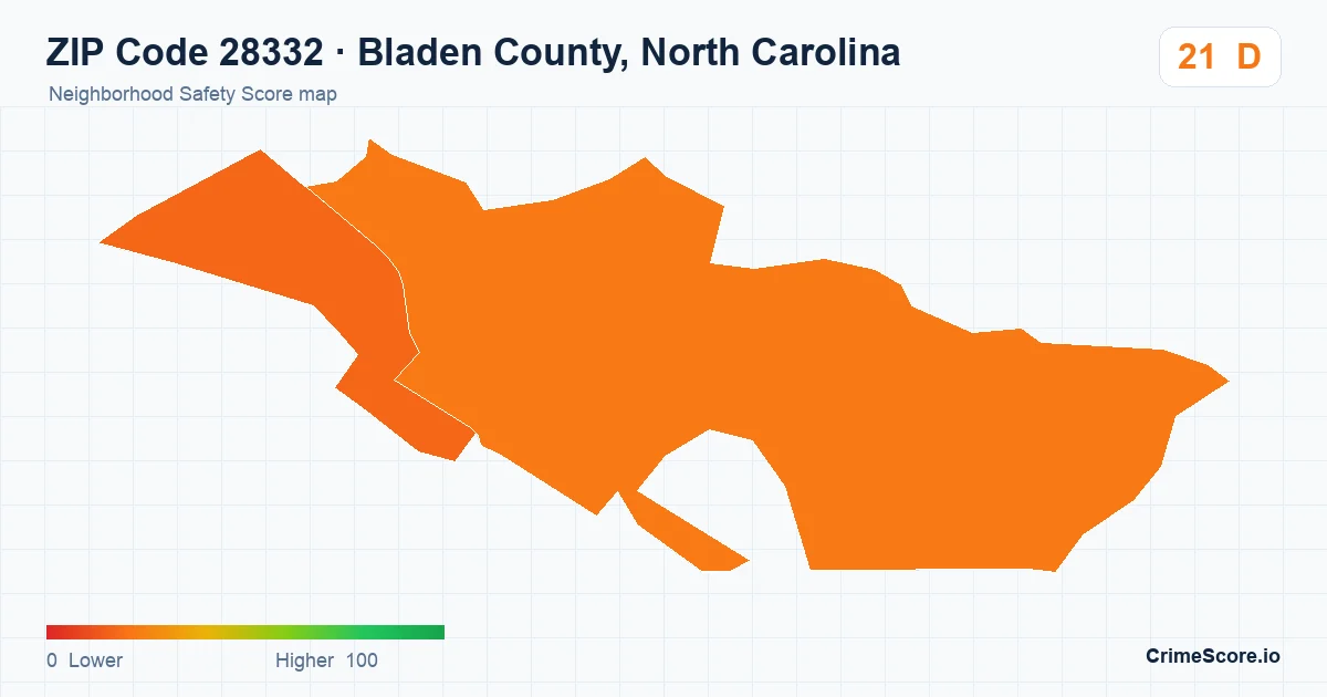 ZIP Code 28332 in Bladen County, North Carolina neighborhood Safety Score map