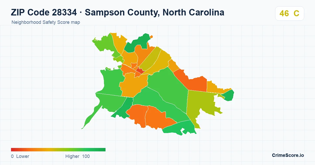 ZIP Code 28334 in Sampson County, North Carolina neighborhood Safety Score map