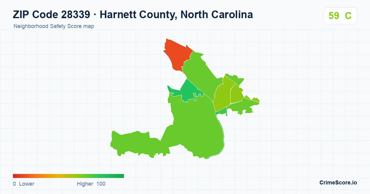 ZIP Code 28339 in Harnett County, North Carolina neighborhood Safety Score map