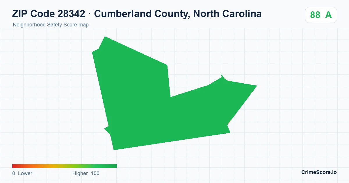 ZIP Code 28342 in Cumberland County, North Carolina neighborhood Safety Score map