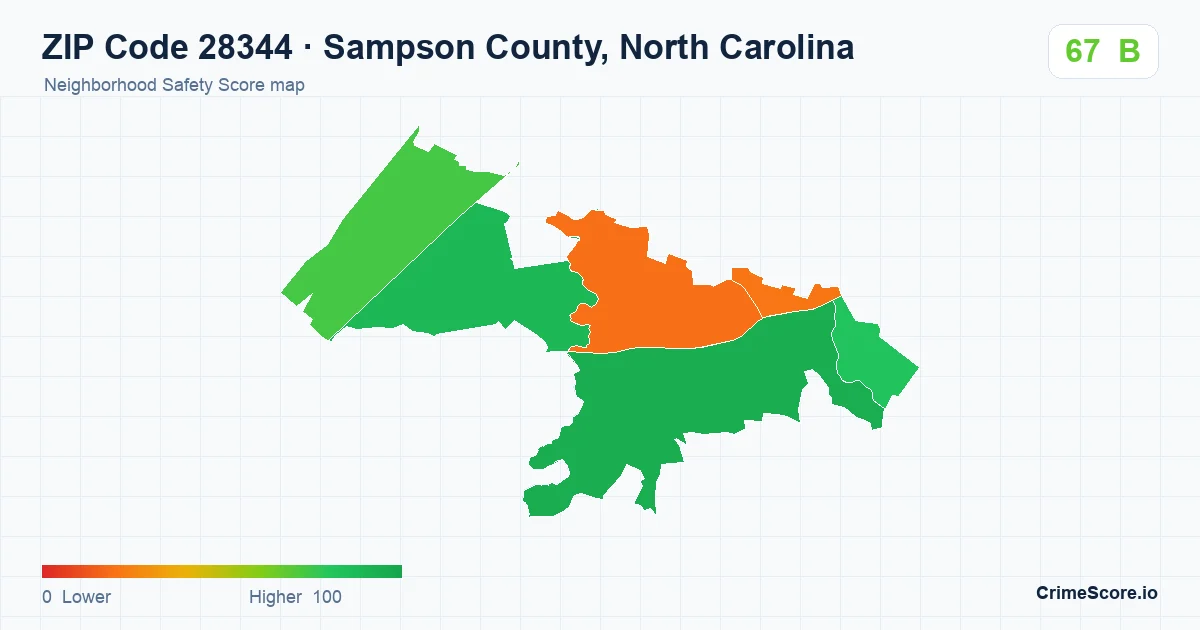 ZIP Code 28344 in Sampson County, North Carolina neighborhood Safety Score map