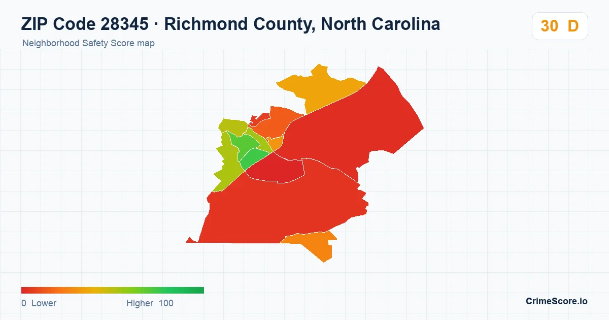 ZIP Code 28345 in Richmond County, North Carolina neighborhood Safety Score map