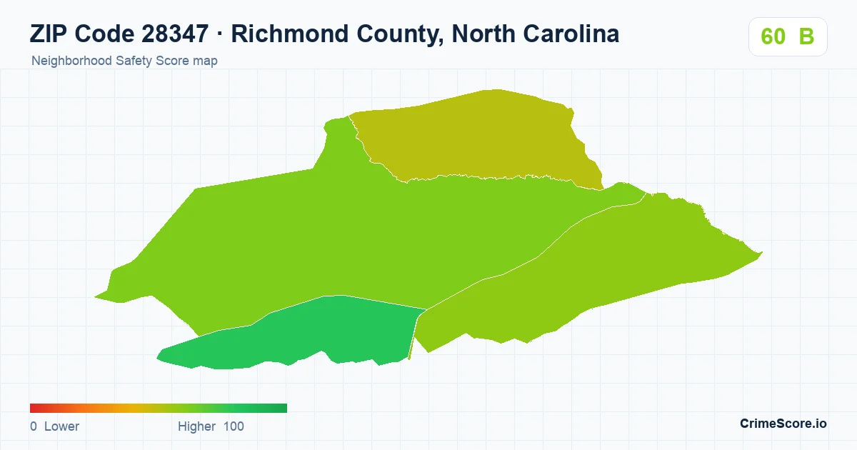 ZIP Code 28347 in Richmond County, North Carolina neighborhood Safety Score map