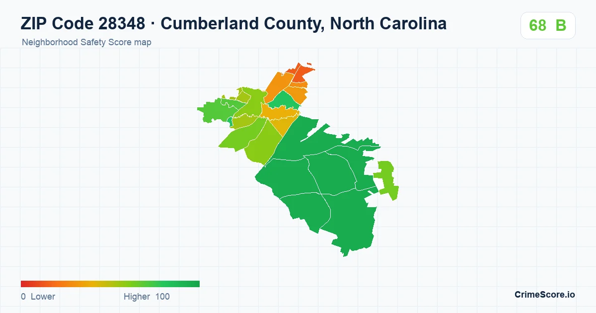 ZIP Code 28348 in Cumberland County, North Carolina neighborhood Safety Score map