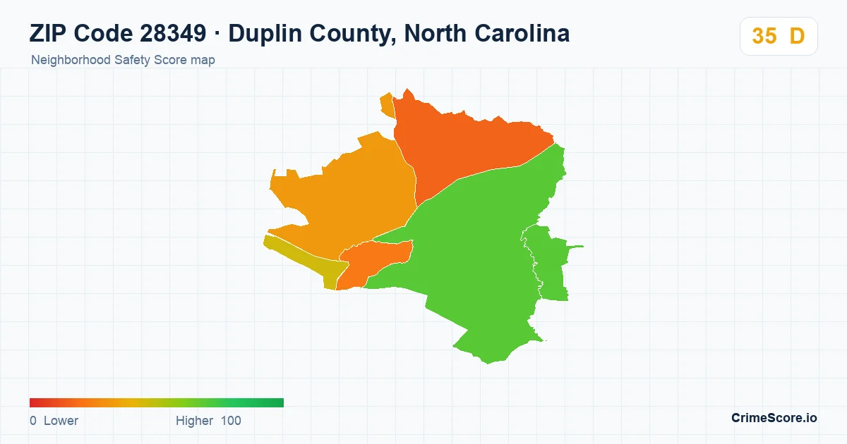 ZIP Code 28349 in Duplin County, North Carolina neighborhood Safety Score map