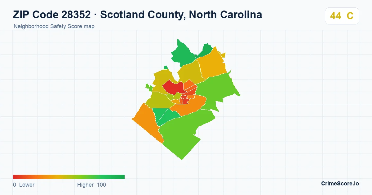ZIP Code 28352 in Scotland County, North Carolina neighborhood Safety Score map