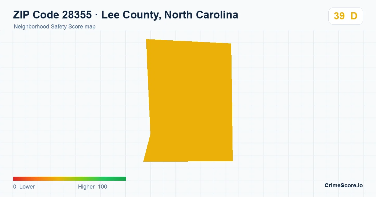 ZIP Code 28355 in Lee County, North Carolina neighborhood Safety Score map