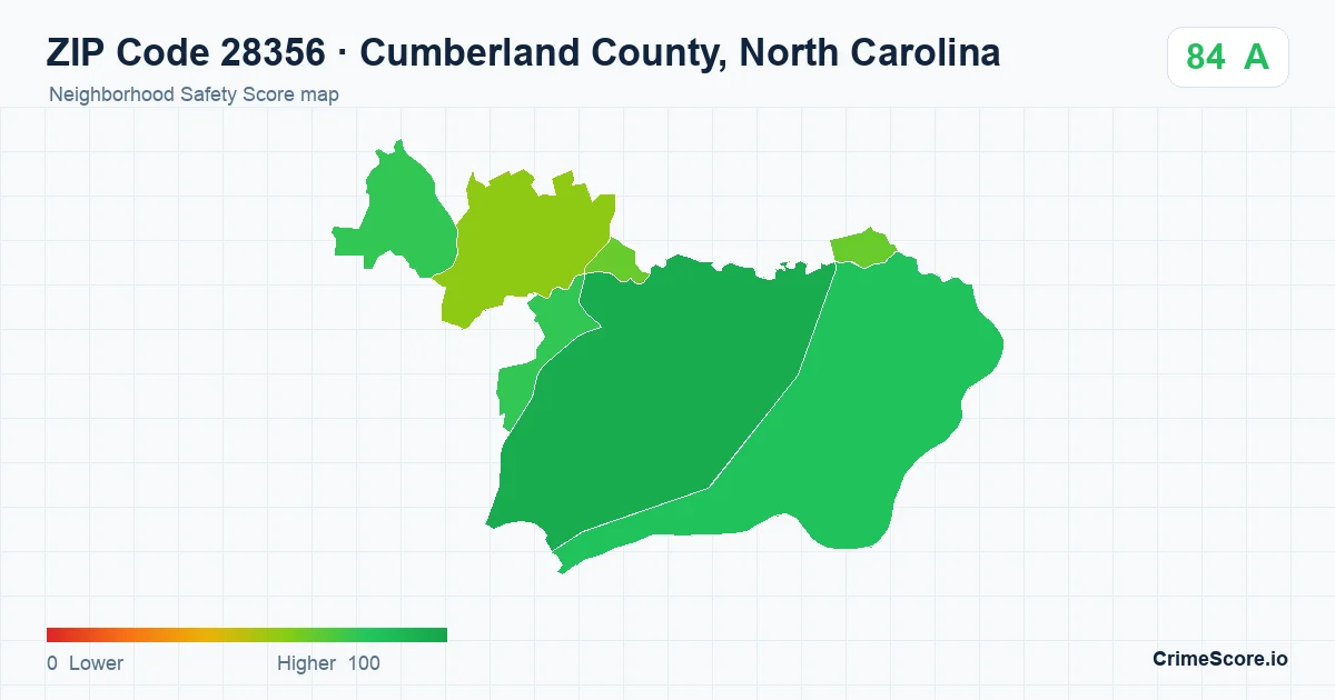 ZIP Code 28356 in Cumberland County, North Carolina neighborhood Safety Score map