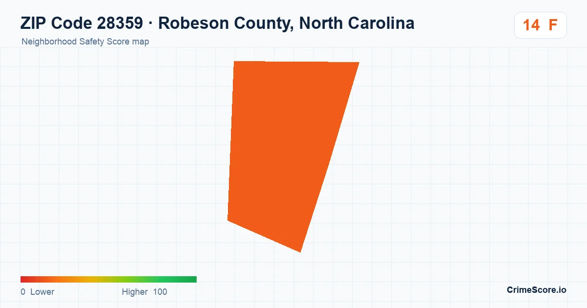 ZIP Code 28359 in Robeson County, North Carolina neighborhood Safety Score map