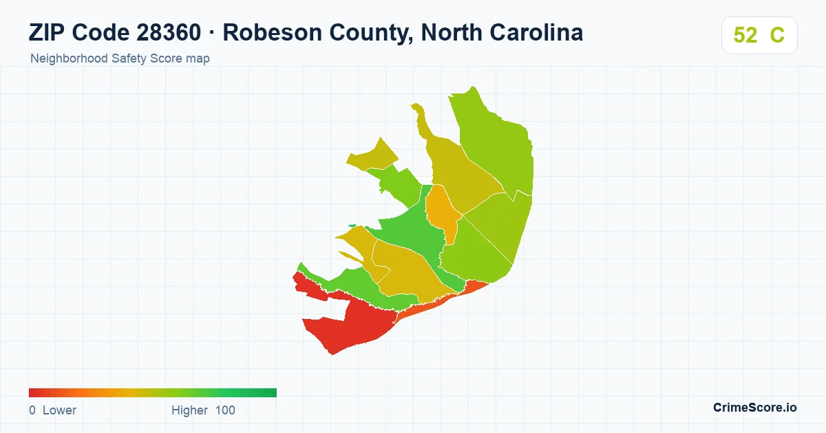 ZIP Code 28360 in Robeson County, North Carolina neighborhood Safety Score map