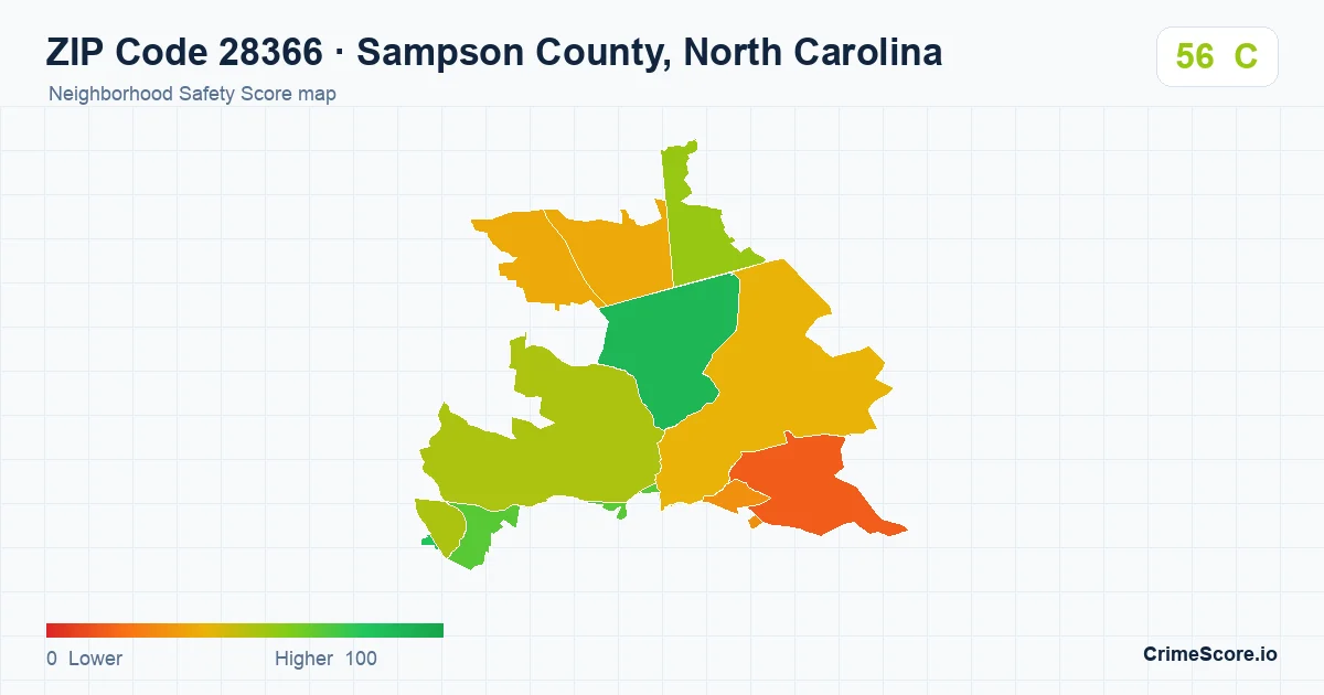 ZIP Code 28366 in Sampson County, North Carolina neighborhood Safety Score map