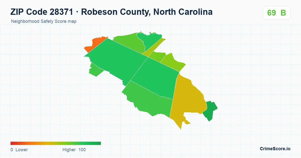 ZIP Code 28371 in Robeson County, North Carolina neighborhood Safety Score map