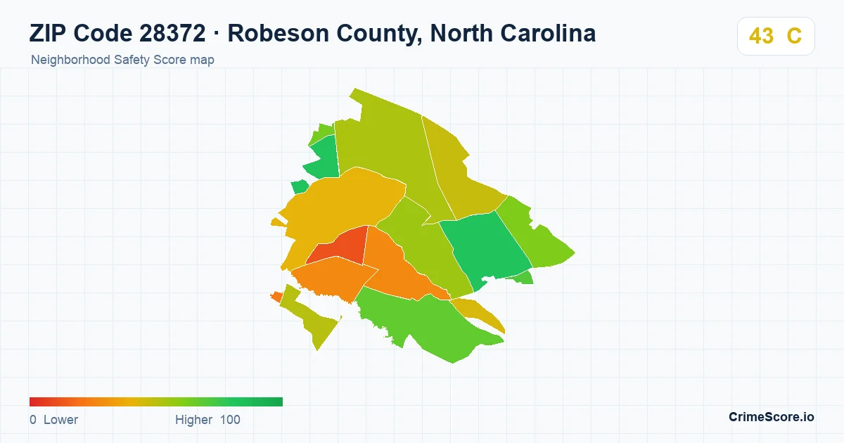 ZIP Code 28372 in Robeson County, North Carolina neighborhood Safety Score map