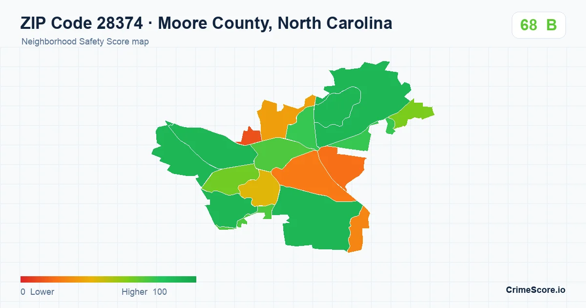 ZIP Code 28374 in Moore County, North Carolina neighborhood Safety Score map