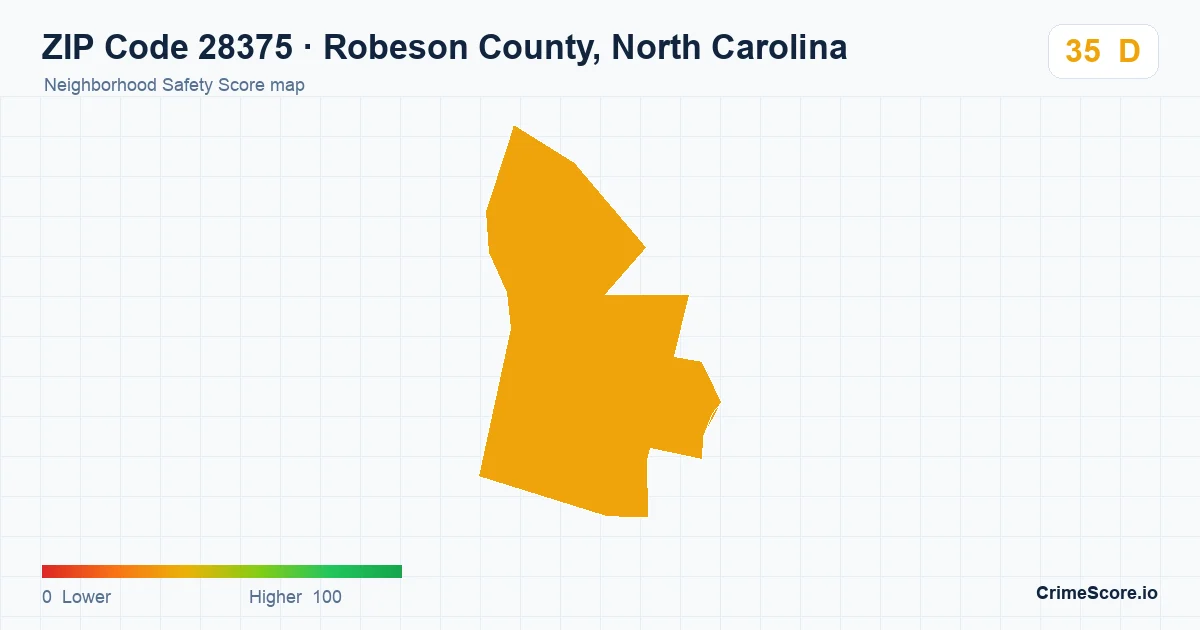 ZIP Code 28375 in Robeson County, North Carolina neighborhood Safety Score map