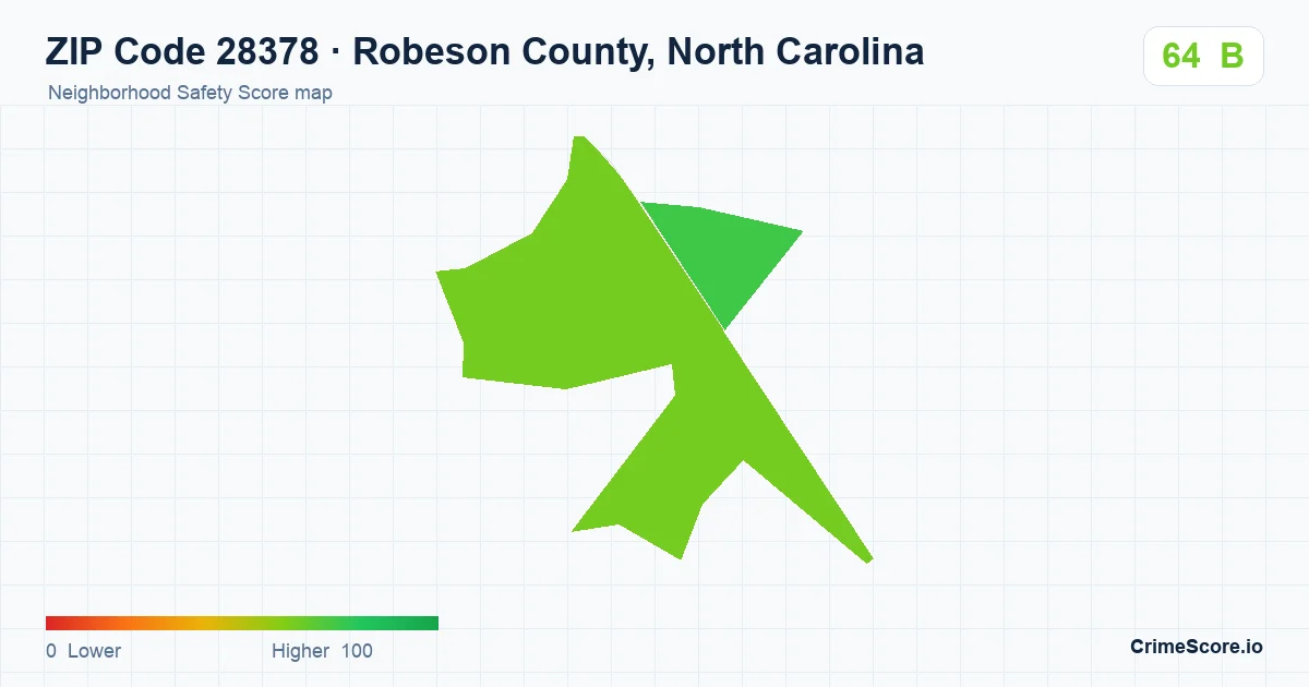 ZIP Code 28378 in Robeson County, North Carolina neighborhood Safety Score map