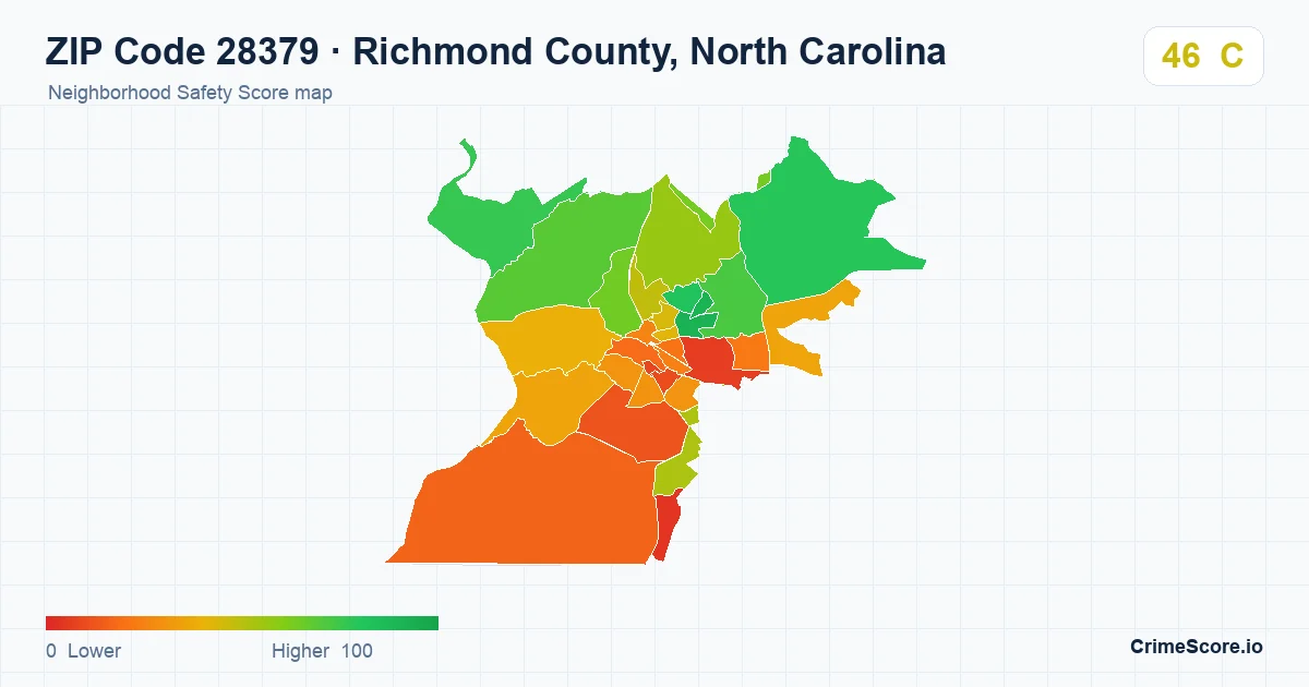 ZIP Code 28379 in Richmond County, North Carolina neighborhood Safety Score map