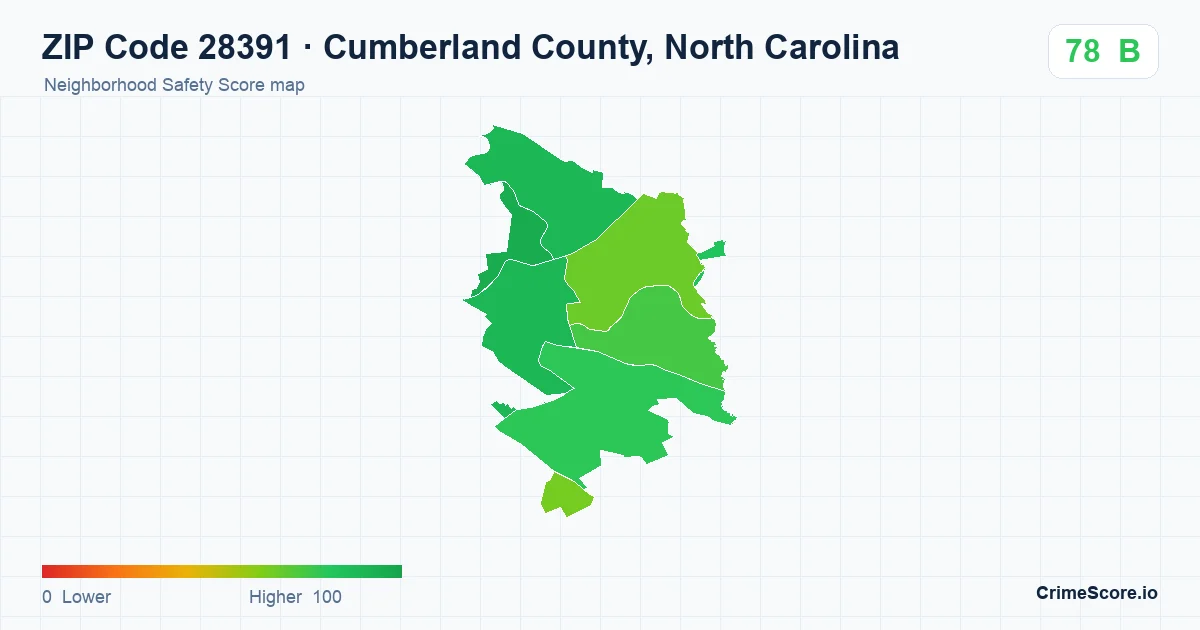 ZIP Code 28391 in Cumberland County, North Carolina neighborhood Safety Score map