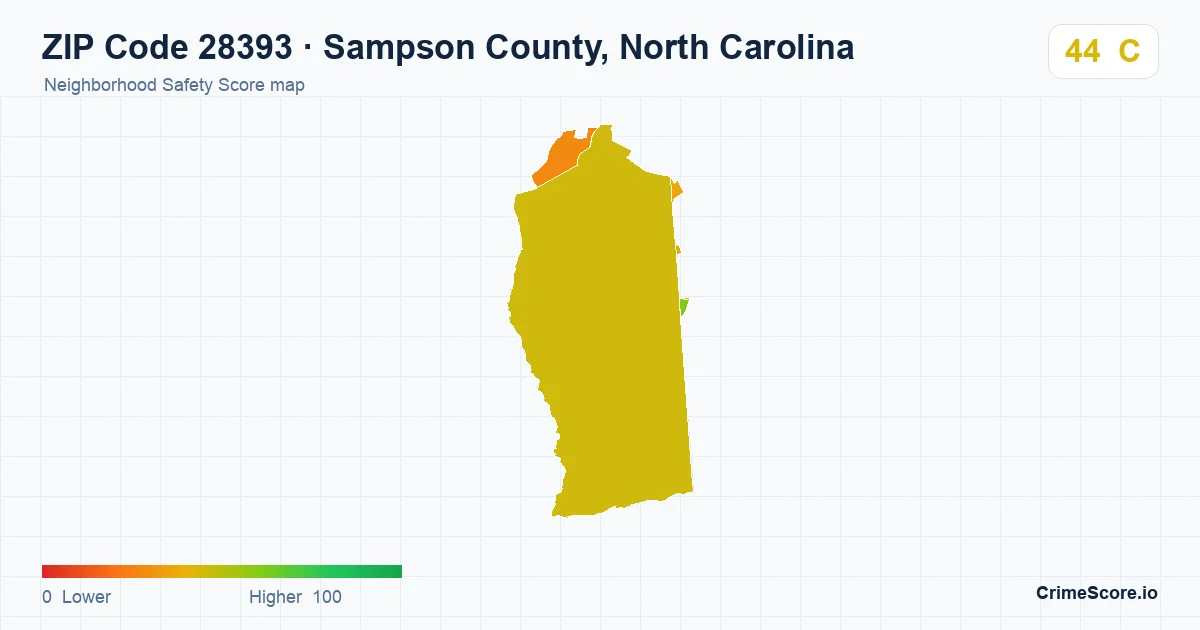 ZIP Code 28393 in Sampson County, North Carolina neighborhood Safety Score map