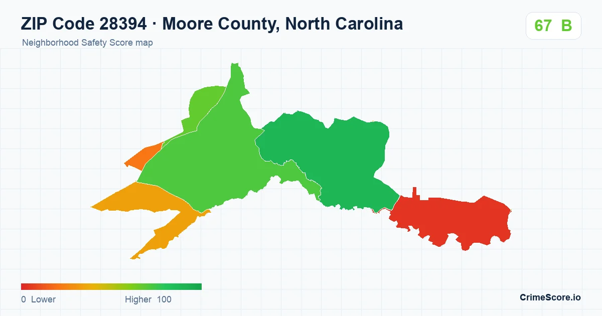 ZIP Code 28394 in Moore County, North Carolina neighborhood Safety Score map