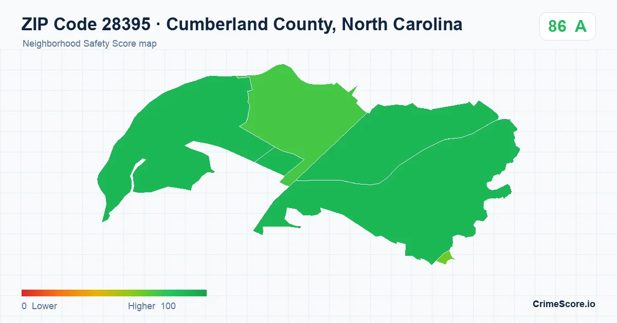 ZIP Code 28395 in Cumberland County, North Carolina neighborhood Safety Score map