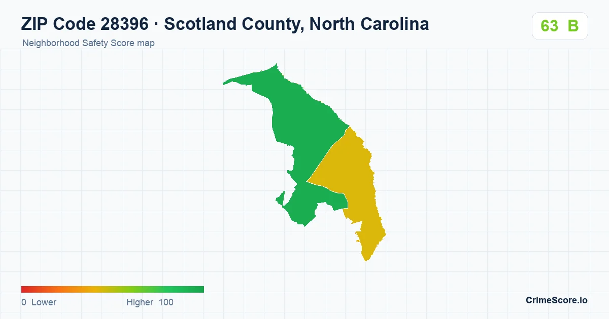 ZIP Code 28396 in Scotland County, North Carolina neighborhood Safety Score map