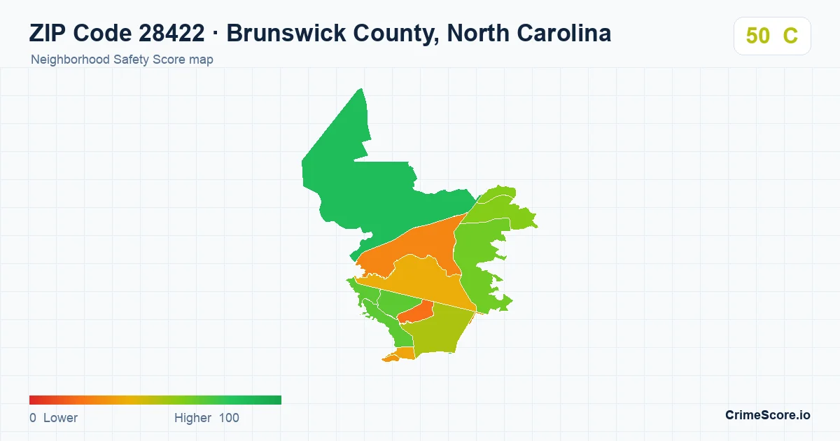 ZIP Code 28422 in Brunswick County, North Carolina neighborhood Safety Score map