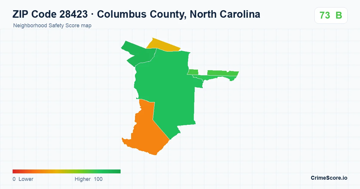 ZIP Code 28423 in Columbus County, North Carolina neighborhood Safety Score map